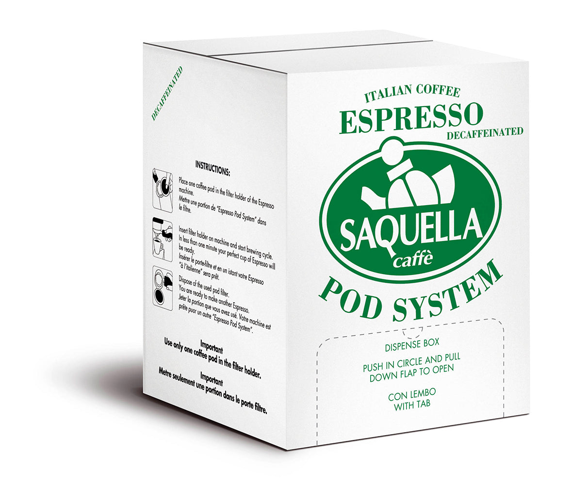 Saquella Espresso Dekaf pods ESE karton